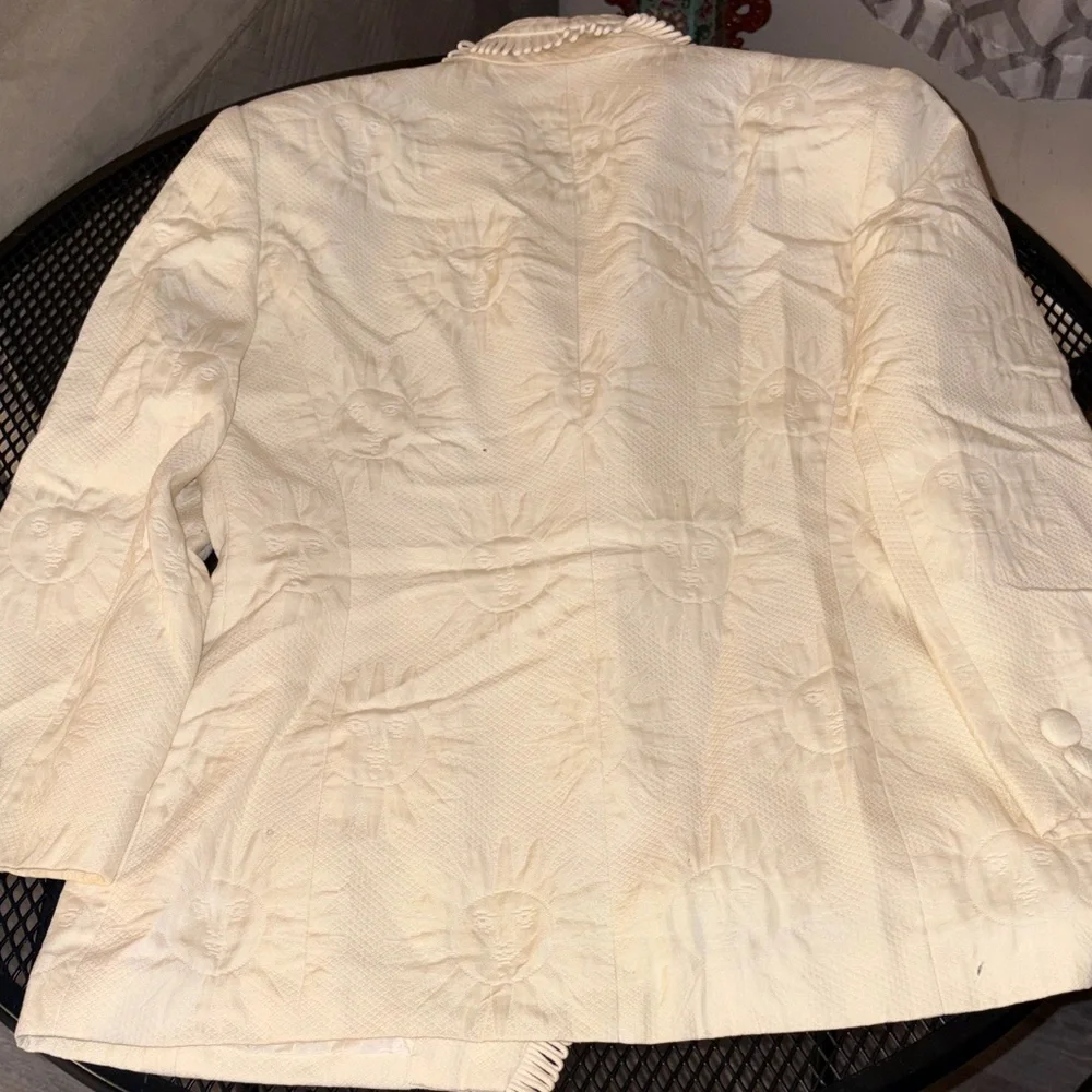 Dior Cream Embroidered Blazer with Gold-tone Brooch